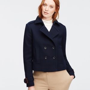 Ann Taylor Navy Blue Cropped Trench Jacket Coat